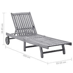 Acheter Helloshop26 Transat chaise longue bain de soleil lit de jardin terrasse meuble d'extérieur 200 cm avec coussin gris bois d'acacia solide 02_0012487