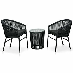 Maison Chic Ensemble de bistro 3 pcs avec coussins,Table + chaises + coussins de jardin Rotin PE Noir -GKD951748