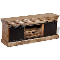 Helloshop26 Meuble télé buffet tv télévision design pratique avec 2 portes coulissantes bois de manguier massif 2502093