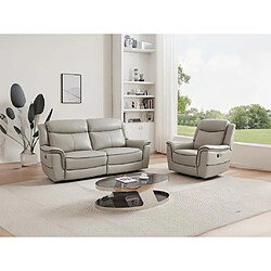 Vente-Unique Canapé 3 places et fauteuil relax électrique en cuir gris clair ADELIO