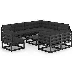 Maison Chic Salon de jardin 10 pcs + coussins - Mobilier/Meubles de jardin - Table et chaises d'extérieur Noir Bois de pin massif -MN26931