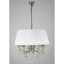 Luminaire Center Suspension Olivia avec Abat jour blanc 8 Ampoules laiton antique/cristal