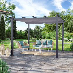 Avril Paris Tonnelle/Pergola aluminium 3x3m toile coulissante rétractable - Gris Anthracite - HERO