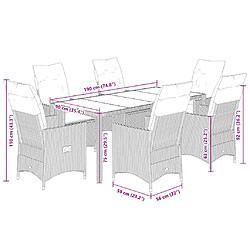 vidaXL Ensemble à manger de jardin coussins 7pcs Noir Résine tressée pas cher