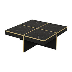 Helloshop26 Table basse carrée 35 x 90 x 90 cm marbre noir / laiton 03_0008429