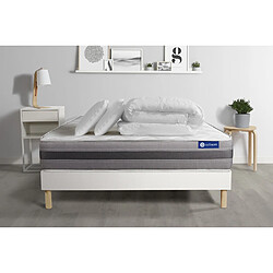 ACTISOM Pack prêt à dormir matelas ACTILATEX RELAX Latex et mémoire de forme 140x190 cm + sommier KIT blanc + 2 oreillers + couette