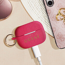 Avis Guess Maroquinerie Guess Coque Silicone pour AirPods Pro Aspect Pailleté avec Bague Mousqueton Fuchsia