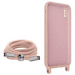 Avizar Coque Cordon iPhone X et XS Semi-rigide Lanière Tour du Cou 80cm rose