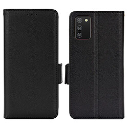 Etui en PU texture litchi, fermeture fermoir aimanté, antichoc avec support noir pour votre Samsung Galaxy A02s (166.5x75.9x9.2mm)