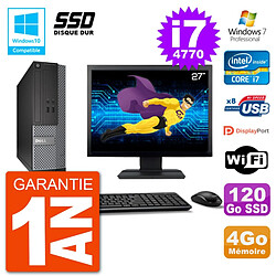 PC Dell 3020 SFF Ecran 27" Intel i7-4770 RAM 4Go SSD 120Go Graveur DVD Wifi W7 - Occasion