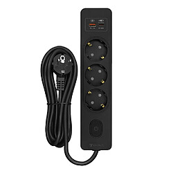 Null Multiprise SELDUR G3TH12S, 3 prises type F + interrupteur, USB A+C charge rapide 20W, Noir, câble 1.5m