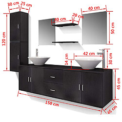 vidaXL Meuble de salle de bain 11 pcs avec lavabo et robinet Noir pas cher