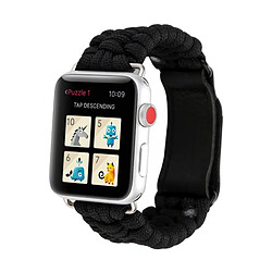 Avis Wewoo Magic Paste En Cuir Véritable Parapluie Corde Nylon Montre-Bracelet Bande avec & Acier Inoxydable Boucle pour Apple Watch Série 3 & 2 & 1 38mm Noir