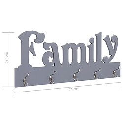 vidaXL Porte-manteau mural FAMILY Gris 74x29,5 cm pas cher