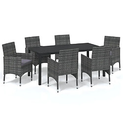 Maison Chic Ensemble à manger d'extérieur 7 pcs avec coussins,Salon de jardin,Mobilier de jardin Résine tressée Gris -GKD318394