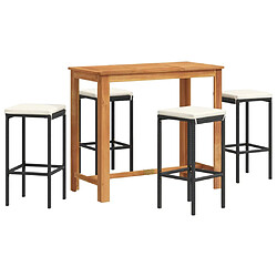 vidaXL Ensemble de bar de jardin 5 pcs noir bois massif acacia rotin