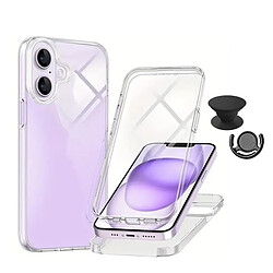 Kit Housse 3X1 Protection Impact 360° + 1 Gripholder + 1 Support Gripholder Noir Phonecare Pour Apple iPhone 16 - Transparent/Noir