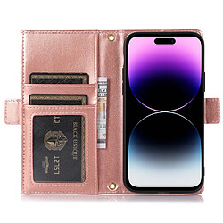 Etui en PU texture litchi, anti-écaillage avec pochette à fermeture éclair et sangle pour votre iPhone 14 Pro Max - violet clair