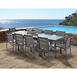 Wilsa Garden Table Modulo 6/10 personnes structure grise en aluminium, plateau en verre semi-transparent