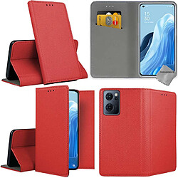 Htdmobiles Housse etui portefeuille avec coque intérieure en silicone pour Oppo Reno 7 5G / Find X5 Lite + verre trempe - ROUGE MAGNET