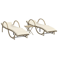 vidaXL Chaises longues lot de 2 avec table beige résine tressée