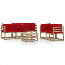 Maison Chic Salon de jardin 6 pcs + coussins - Mobilier/Meubles de jardin - Table et chaises d'extérieur rouge -MN57011