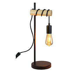 NETTLIFE Lampe de table en bois de chevet Vintage Noir Rétro E27 en design industriel rustique Lampe de chevet Câble avec interrupteur