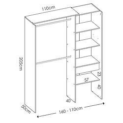 Pegane Armoire dressing en bois mélaminé avec penderies, 1 tiroir et 1 rideau coloris chêne naturel, graphite - Longueur 160 x Profondeur 50 x Hauteur 205 cm pas cher