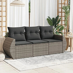 Maison Chic Salon de jardin avec coussins 3 pcs | Ensemble de Table et chaises | Mobilier d'Extérieur gris résine tressée -GKD44376