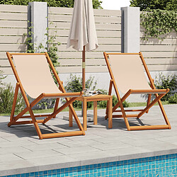 vidaXL Chaises de plage pliantes lot de 2 beige tissu et bois massif