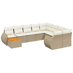 vidaXL Salon de jardin avec coussins 10 pcs beige résine tressée