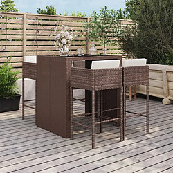 vidaXL Ensemble de bar de jardin avec coussins 5 pcs marron poly rotin