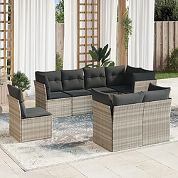 vidaXL Salon de jardin 8 pcs avec coussins gris clair résine tressée