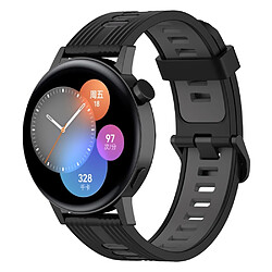 Bracelet en silicone 20mm rayures, bicolore, réglable, noir/gris foncé pour votre Huawei Watch GT3 42mm/Samsung Galaxy Watch4 40mm/44mm