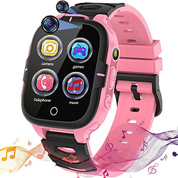 Chrono Montre Connectée pour enfants, garçons et filles - Montre Connectée pour enfants avec 15 jeux, appel SOS, lecteur de musique, caméra vidéo, appel, réveil, calculatrice, écran tactile, pour garçons et filles, étudiants( Rose)