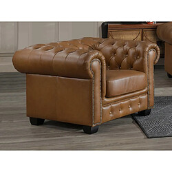 Acheter Vente-Unique Fauteuil chesterfield BRENTON 100% cuir de buffle premium - Caramel vintage