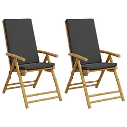 vidaXL Chaises inclinables de jardin pliantes lot de 2 coussins bambou