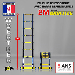 Echelle télescopique Woerther 2m Grafitek avec barre stabilisatrice - Qualité supérieur - Garantie 5 ans