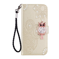 Etui en PU décor de strass imprimé hibou or pour votre Huawei Y6p