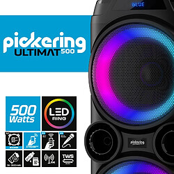 Acheter Enceinte DJ Mobile sur batterie Pickering ULTIMAT500, 500W, Boomers 25cm à LED RVB RING, USB Bluetooth Radio FM,TWS, Microphone