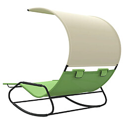 Acheter Helloshop26 Transat chaise longue bain de soleil lit de jardin terrasse meuble d'extérieur double à bascule avec auvent vert et crème 02_0012767