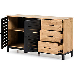 Acheter Pegane Buffet en pin massif noir, meuble de rangement coloris chêne - Longueur 141 x Profondeur 40 x Hauteur 80 cm