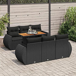 vidaXL Salon de jardin 7 pcs avec coussins noir résine tressée