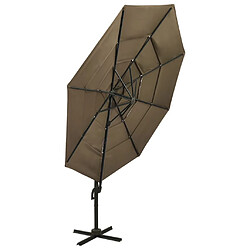 Helloshop26 Parasol à 4 niveaux avec mât en aluminium 3 x 3 m taupe 02_0008795