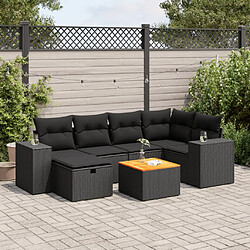 vidaXL Salon de jardin 7 pcs avec coussins noir résine tressée