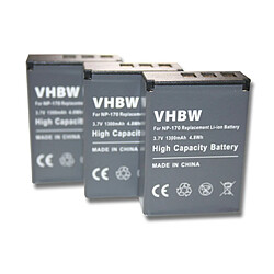 Vhbw 3 batteries 1300mAh (3.7V) pour appareil photo remplace NP-85, CB170, CB-170, NP170, NP-170, 084-07042L-062, PA3985, PA3985U-1BRS.