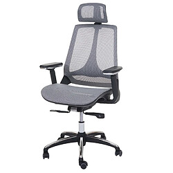 Decoshop26 Fauteuil de bureau certifié ISO9001 avec accoudoirs et appui-tête fonction bascule en tissu gris 04_0001791