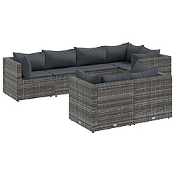 vidaXL Salon de jardin 7 pcs avec coussins Gris Résine tressée