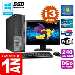 PC DELL 7020 SFF Core I3-4130 Ram 8Go Disque 240 Go SSD Wifi W7 Ecran 19" - Occasion