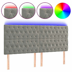 Maison Chic Tête de lit scandinave à LED,meuble de chambre Gris clair 200x7x118/128 cm Velours -MN40973